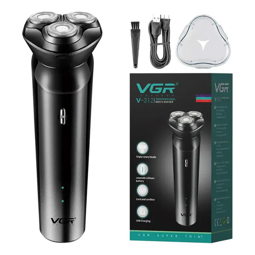 Afeitadora Eléctrica Hombre Shaver Vgr V-312 Usb Inalámbrica Color Negro y Plateado