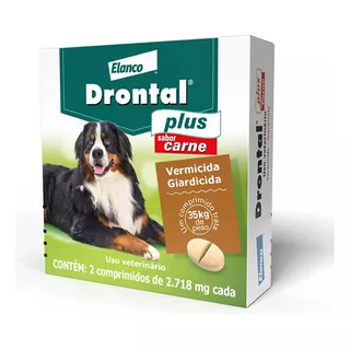 Comprimido Antiparasitário Para Vermicida Elanco Drontal Plus 35kg Para Cão De 17.6kg A 35kg 2 Comprimidos Cor Verde