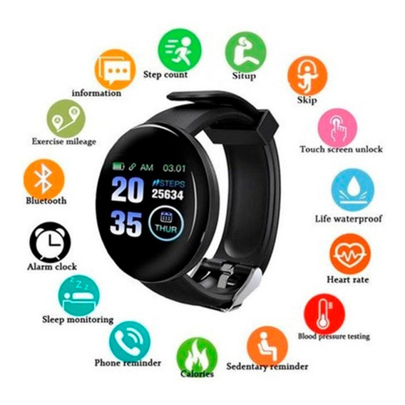 Smartwatch Reloj Inteligente D18 Negro Calorias Pasos Fitnes Color de la caja UNICO