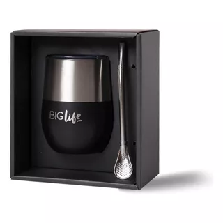 Recipiente Acero Life Cup Mate Vaso Taza 3 En 1 Color Negro Clásico
