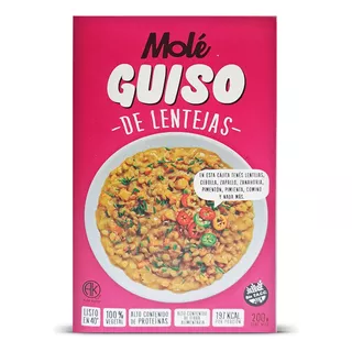 Guiso De Lentejas Mole 100% Vegetal Sin Tacc Caja X 200gr