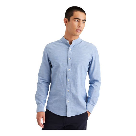 Camisa Hombre Band Collar Slim Fit Azul Claro Dockers