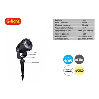 Espeto De Jardim 10w Com Luz Amarela 3000k E Carcaça Preto 110v/220v G-light