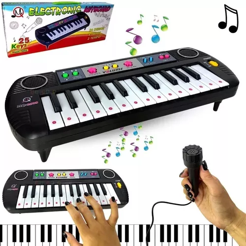 Teclado Infantil Eletrônico Musical para Criança com Microfone Preto -  Aladim Kids