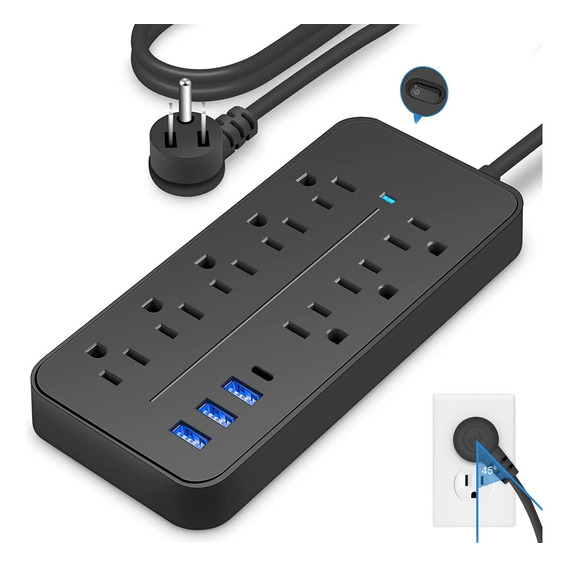 Regleta Cargador Multicontactos Con 8 Salidas 3 Usb 1 Tipo C