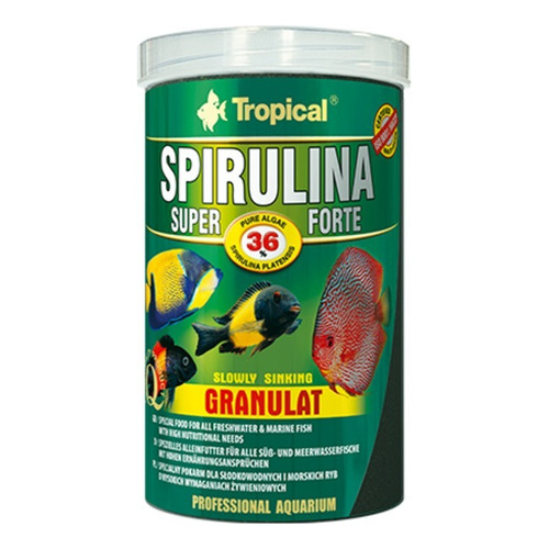 Alimento vegetal en gránulos con 36 porciento de algas Tropical Super Spirulina Forte 60g