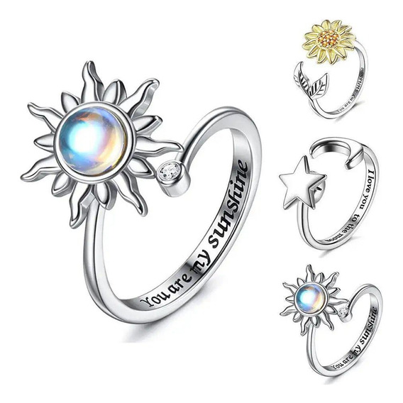 Anillo Ajustable Girasol Luna Giratorio Anti Estrés Regalo