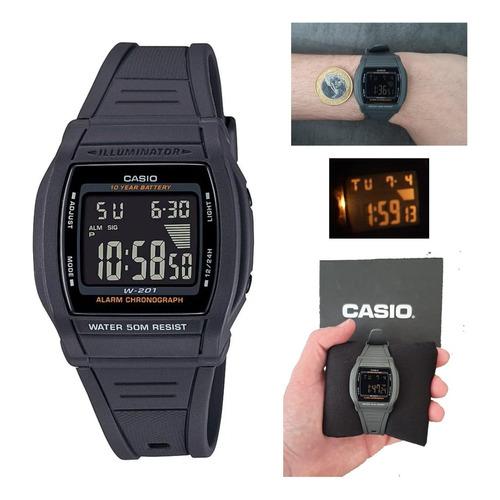 Reloj digital de caucho gris Casio W-201-1bvdf para hombre