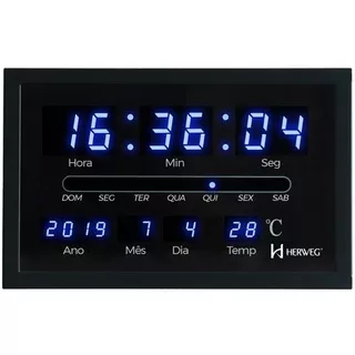 Relógio De Parede Herweg Digital Temperatura Calendário 6490 Cor Da Estrutura Preto Cor Do Fundo Preto