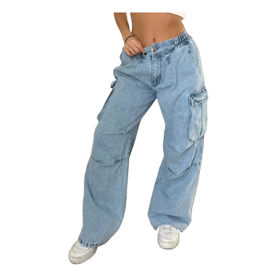 Jean Wide Leg Cargo Pantalón Palazzo Denim