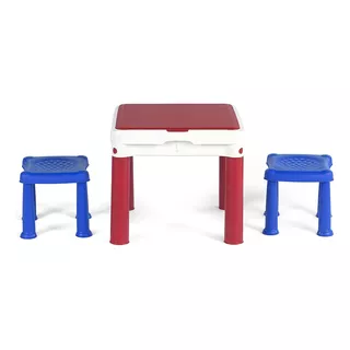 Conjunto Infantil Mesa E Bancos Constru Kids Keter Cor Vermelho E Azul