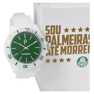 Relógio Masculino Palmeiras Palestra Italia Sep23-001-3 Cor Da Correia Branco Cor Do Bisel Branco Cor Do Fundo Verde
