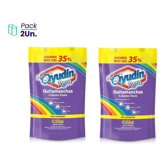 Pack X2u Quitamanchas Colores Vivos Ayudin Ropa 650ml