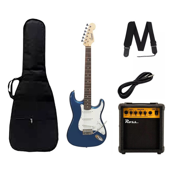 Pack Guitarra Leonard Strato Azul Accesorios + Amplificador