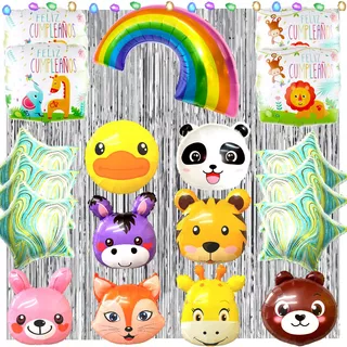 Kit Combo Deco Globos Carita Animales Con Luz Led