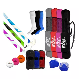 Kit Hockey Completo Palo Canillera Medias Bucal Funda Bocha 