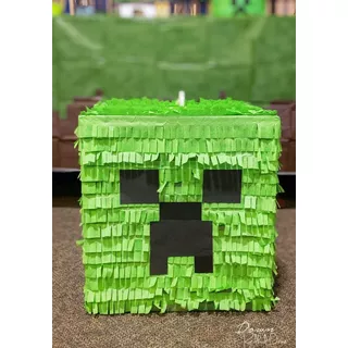 Piñata Cumpleaños Tematica Minecraft Cubo Verde  