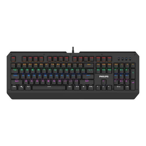 Teclado gamer Philips Serie G400 SPK8413 QWERTY Cyan inglés US color negro con luz rainbow