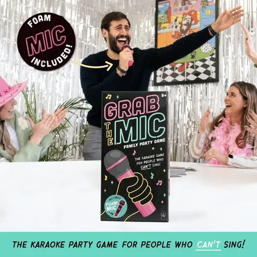 Grab The Mic – Juego De Karaoke Para Malos Cantantes, 2-10 Jugadores, 125 Tarjetas Y Micrófono De Espuma