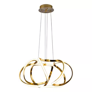 Lustre Moderno Pendente Teto Dourado Ondas Minimalistas Space Countour 50w 3000k 110x54cm Llumm Bronzearte