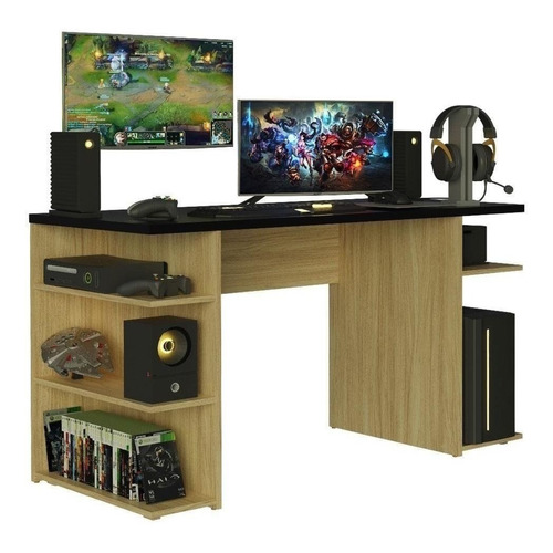 Escritorio Gamer Madesa Mesa para computador gamer 9409 mdp de 136cm x 75cm x 60cm roble y negro