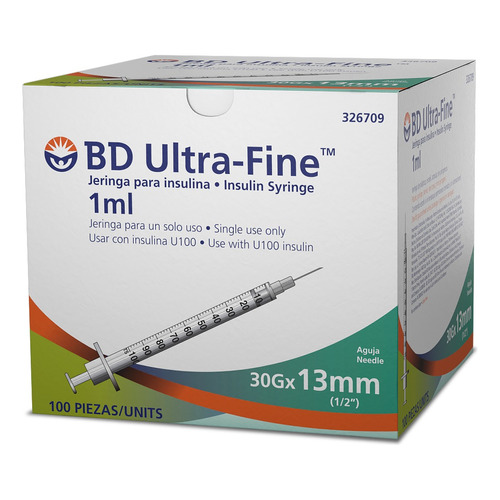Jeringa De Insulina Bd-ultra Fine 1ml 30g 13mm- 100 Unidades Capacidad en volumen 1 mL