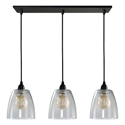 Colgante 3 Luces Vidrio Transparente Negro Vintage Apto Led Transparente/negro