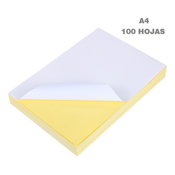 Papel Adhesivo Mate Blanco Tamaño A4 100 Hojas Etiquetas