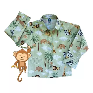 Camisa Personalizada Safari  Verde Manga Longa Mesversário 