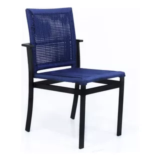 Cadeira De Sala E Área Gourmet Em Alumínio E Corda Náutica Cor Azul