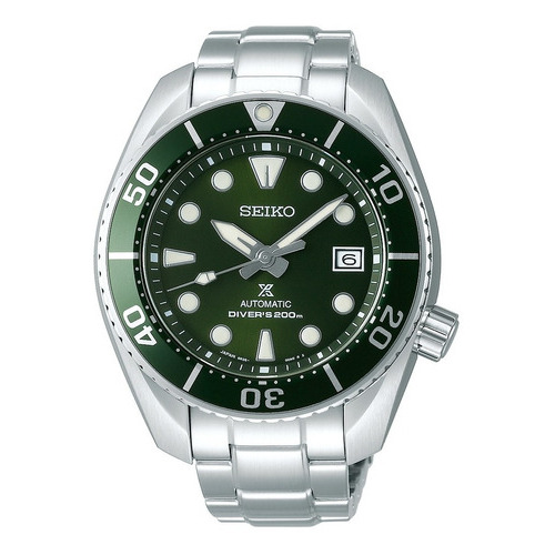 Reloj Seiko Prospex Automatic Diver 200m Sumo Green Spb103j1 Color de la malla Plateado Color del bisel Verde Color del fondo Verde