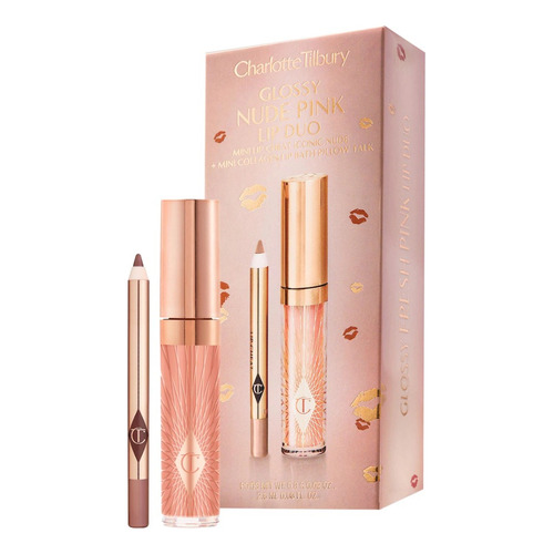 Charlotte Tilbury Mini Glossy Pink Lip Gloss + Lip Liner Set Color Nude pink