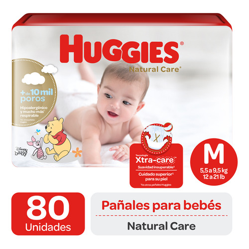 Pañales Huggies Natural Care  - Paq 80 un Talla M