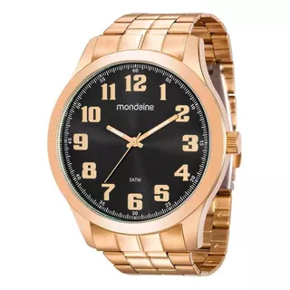 Relógio Mondaine Masculino 99195gpmvde3 Correia Dourado Bisel D Fundo Preto Com Detalhes Dourado