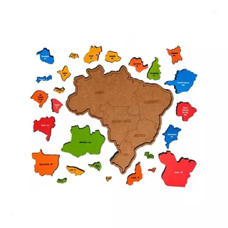 Mapa Do Brasil Madeira Mdf Grande Estados E Regiões Infantil