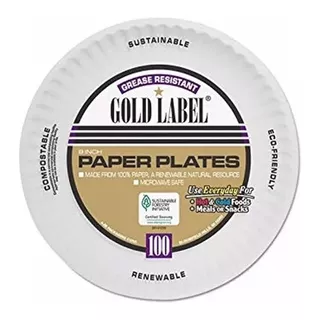 Platos Llanos Desechables De Papel Gold Label 23 Cms X 300