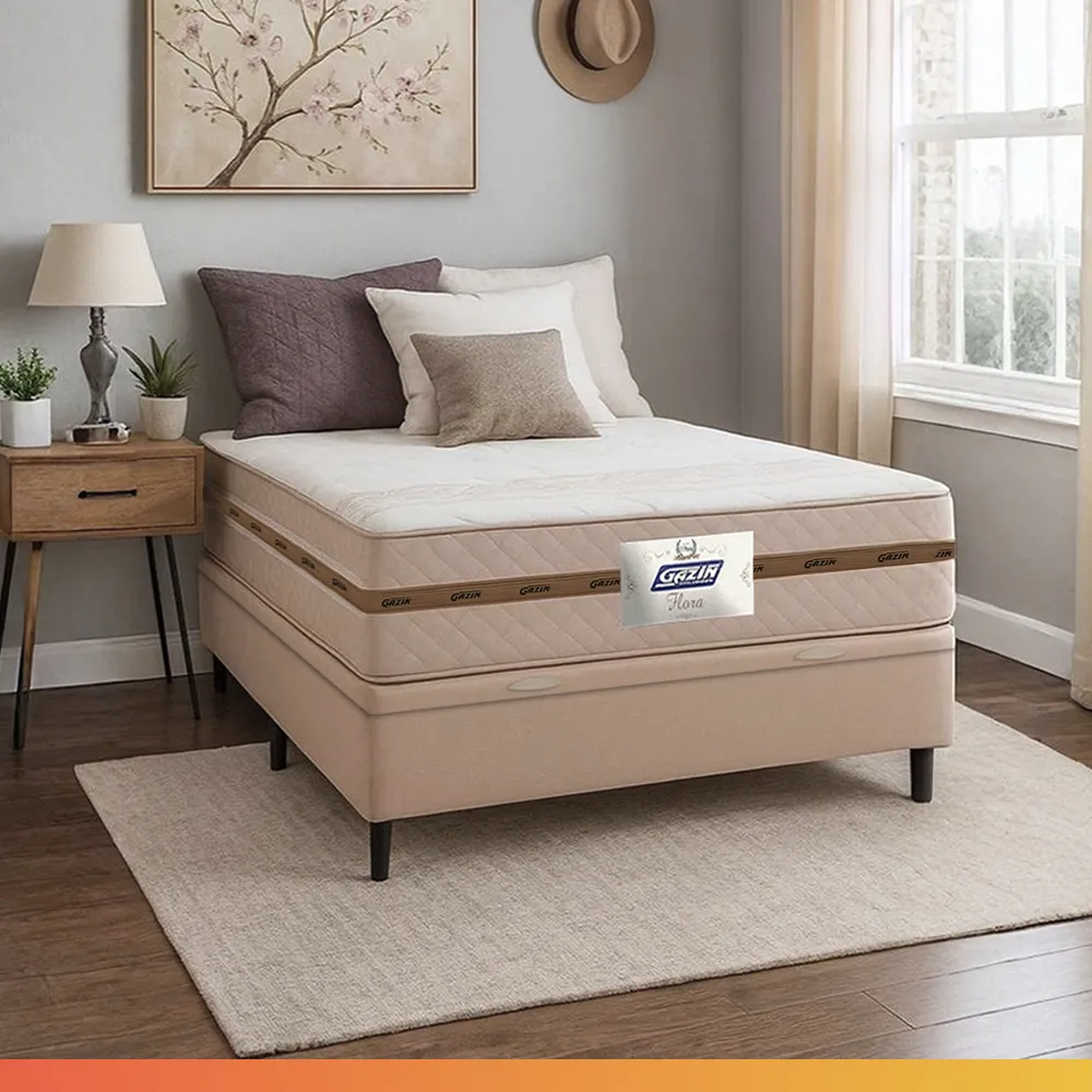 Cama Box Baú Casal Colchão Gazin Molas Flora Bege 138x188x61cm