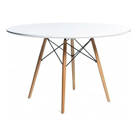 Mesa Eames De Comedor Tapa Redonda 100cm Patas De Madera Tapa Blanco