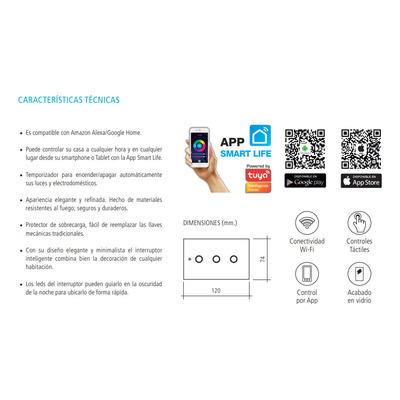Tecla Smart Tapa De Vidrio Wifi Touch 2c Blanco Tbcin