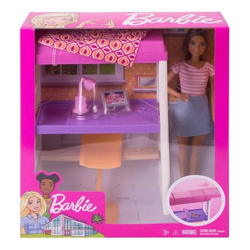 Muñeca Barbie Dormitorio Litera Y Escritorio Con Accesorios