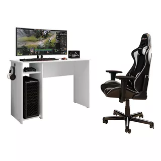 Mesa Escrivaninha Gamer Pc Gaming Desk Branco Lbm Móveis