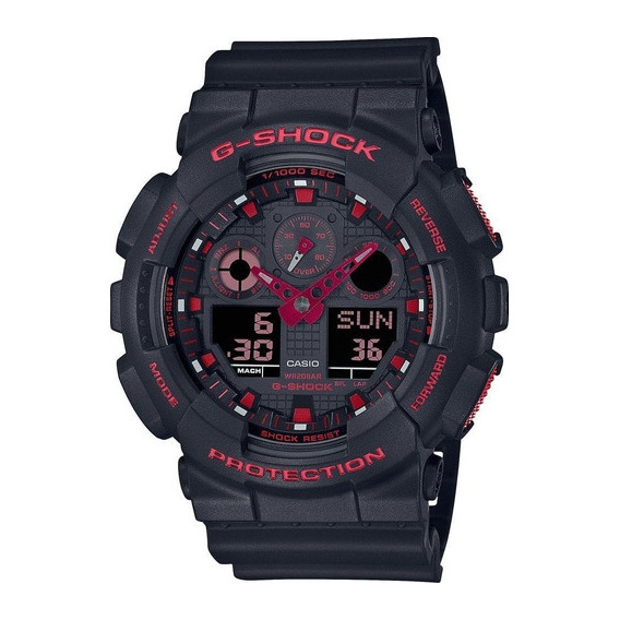 Correa de reloj Casio G-shock Ignite Red GA-100BNR-1adr, color negro, bisel, color negro/rojo, color de fondo negro/rojo