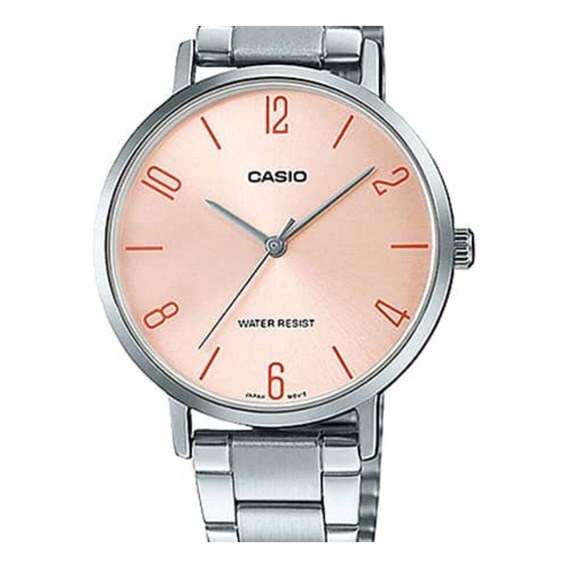 Reloj Mujer Casio Ltp-vt01d-4b2 Plateado Análogo fondo rosa