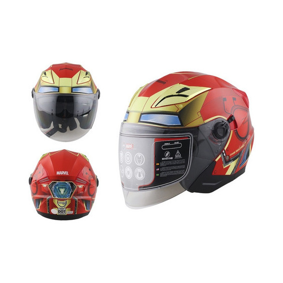 Casco Moto Edge Marvel Iron Man Rojo 3/4 Certificado Dot Color Rojo/Oro Tamaño del casco XL(61-62 cm)