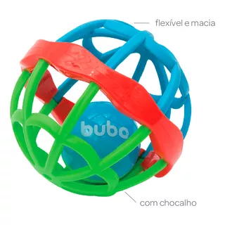 Brinquedo Ball Mordedor Chocalho Para Bebê Buba Bola Flexível Macio Cor Verde Azul
