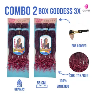 Combo 2 Apliques De Cabelo Faux Box Goddess -cherey- Tranças Cor Preto Com Californiana Vermelho T1b-bug