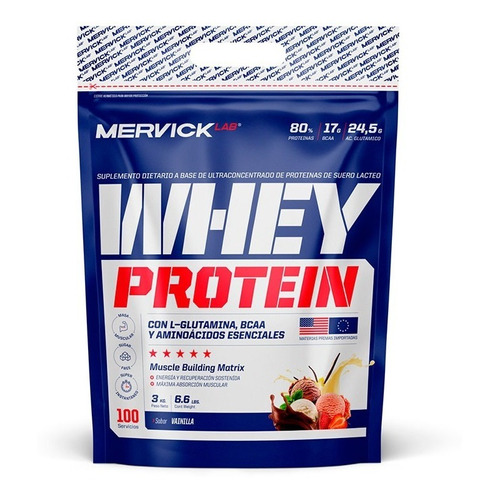 Whey Protein 3 Kg Mervick Proteina Concentrad C/ Aminoacidos Sabor Frutilla