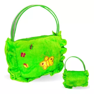 Bolsa Infantil Com Zíper P/ Meninas Bolsinha Borboleta Macio Cor Verde