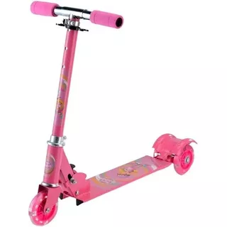 Patinete Infantil Dobrável Rosa 3 Rodas Com Led Unitoys Turma Da Aventura