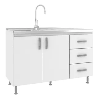 Bajo Mesada Mueble Cocina 2 Puertas 3 Cajones Blanco 601